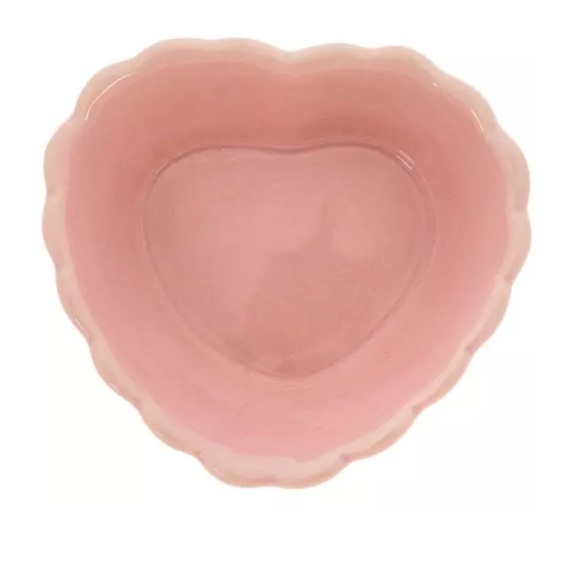 Pink Heart Shaped Scalloped Pedestal Ceramic Bowl - Picture 2 of 16